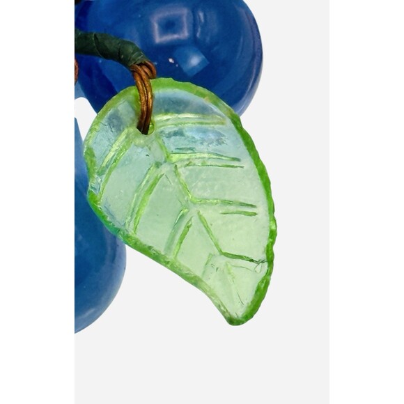 Vintage Hand Blown Art Glass Cobalt Blue 7 Grapes Cluster 2 Glass Leaves - Picture 6 of 7